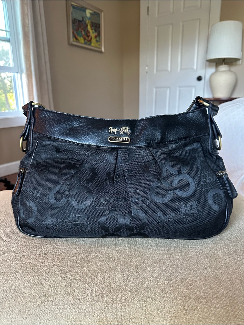 Coach Y2K Madison Op Art 13252 Black Gold Signature Shoulder Bag Vintage
